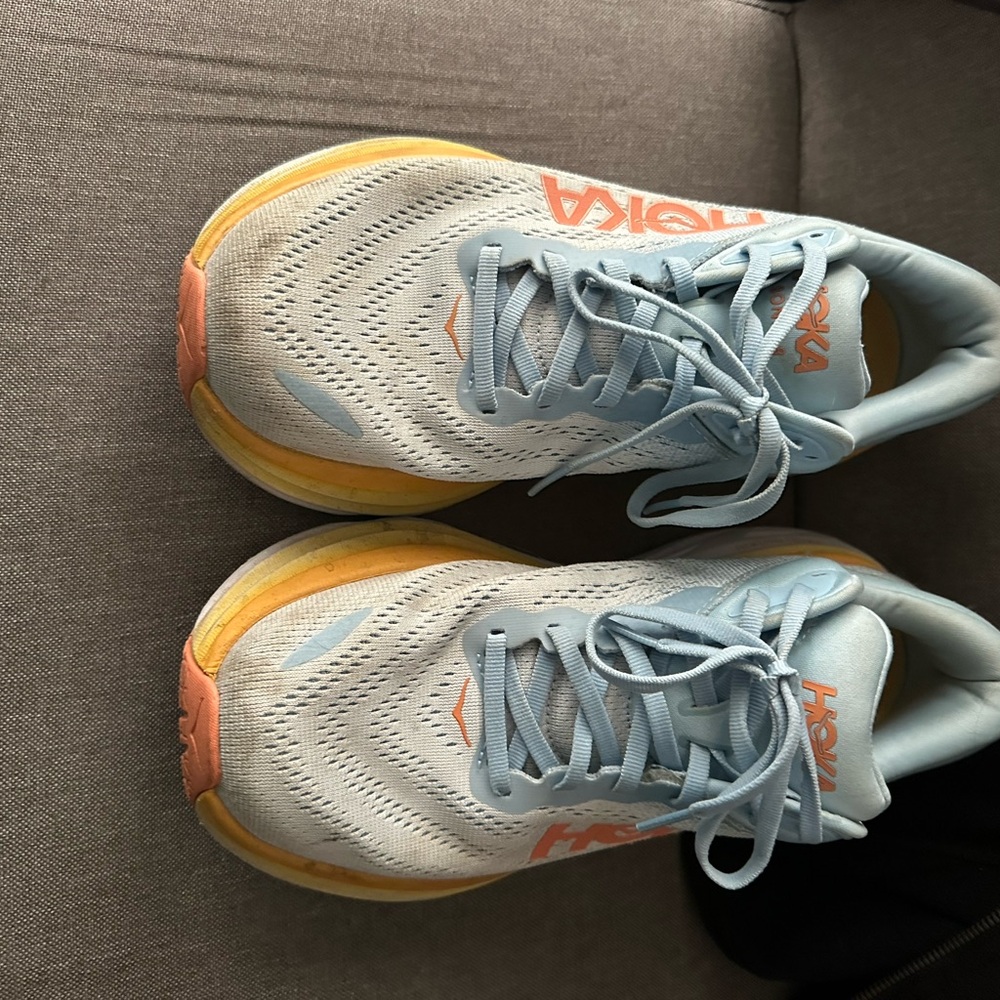 Hoka One One Women's Light Blue and Yellow Athletic Shoes